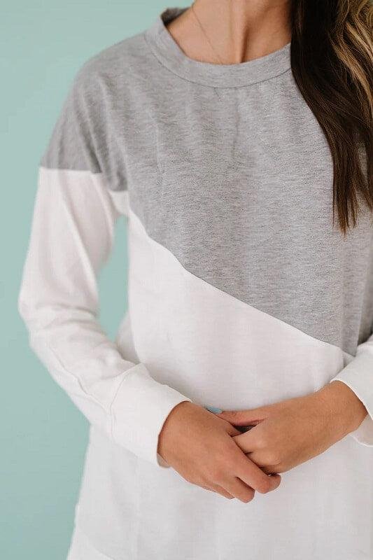 Gray & White Color Block Crewneck Tunic – Image 3