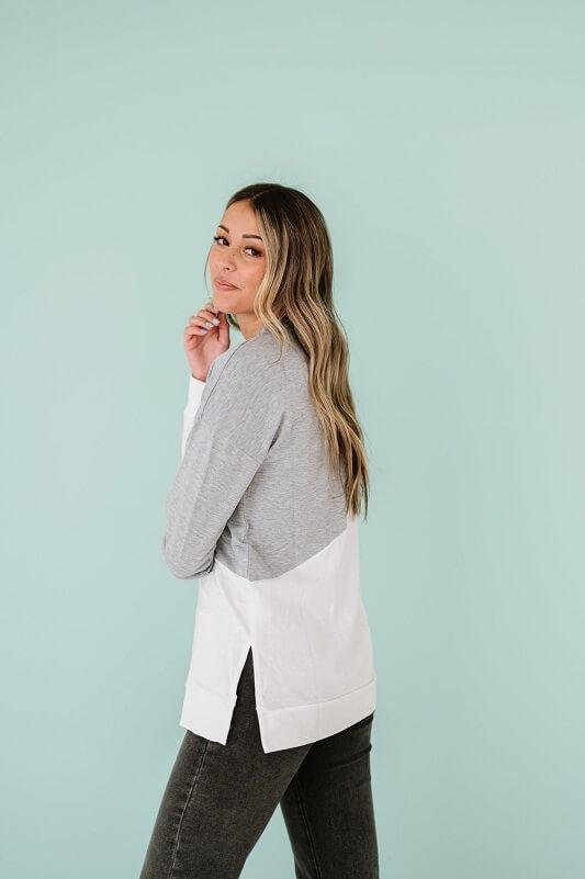 Gray & White Color Block Crewneck Tunic – Image 4