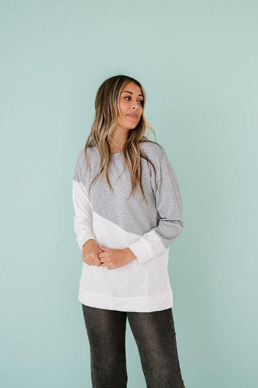 Gray & White Color Block Crewneck Tunic – Image 5