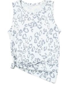 Grey Leopard Print Crew Neck Top