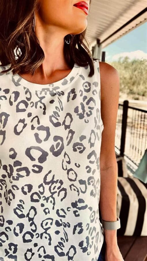 Grey Leopard Print Crew Neck Top – Image 6