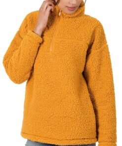 Half Zip Sherpa Pullover with Pockets