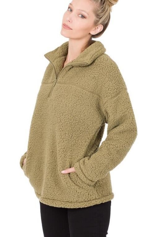 Half Zip Sherpa Pullover with Pockets – Image 4