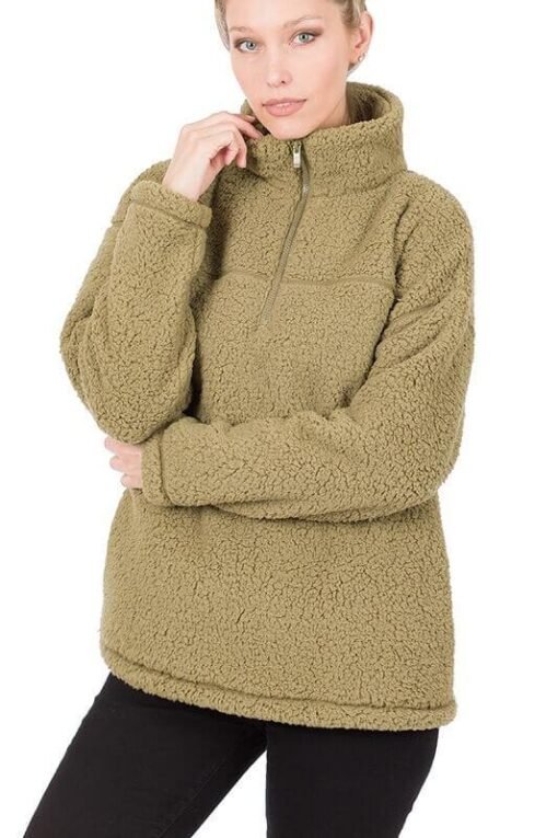 Half Zip Sherpa Pullover with Pockets – Image 6
