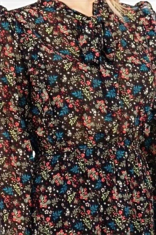 Harper Floral Ruffle Fit & Flare Tie-Neck Dress Dresses – Image 5