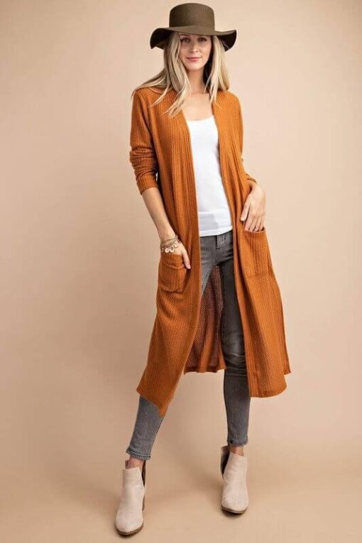 Hazel Open Front Long Pocket Cardigan Outerwear – Image 3