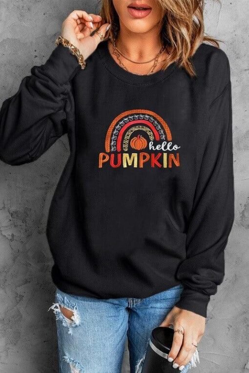 Hello Pumpkin Graphic Embroidered Sweatshirt | Fall Tops – Image 3