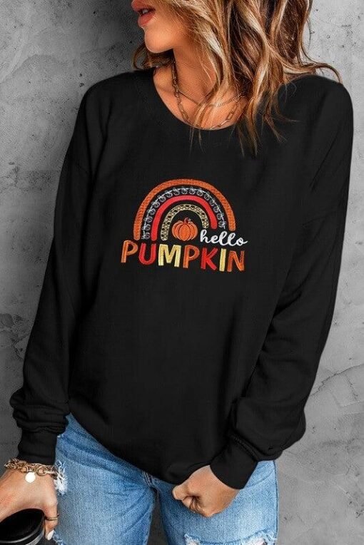 Hello Pumpkin Graphic Embroidered Sweatshirt | Fall Tops – Image 4
