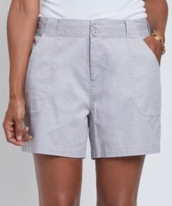 Grey Button Chino Shorts-Women's Shorts-Twill Shorts