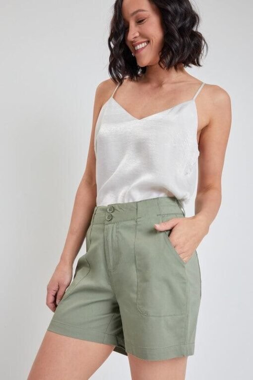 Women's Olive Chino Button Shorts - 5" Inseam | Mature Women's Shorts – Image 3
