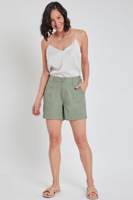 Women's Olive Chino Button Shorts - 5" Inseam | Mature Women's Shorts – Image 4