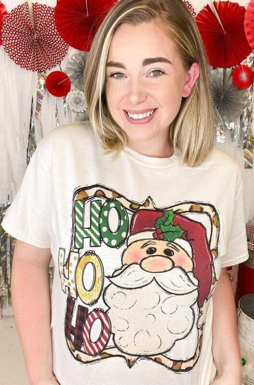 Ho Ho Ho Whimsical Santa T-Shirt | Holiday Graphic Tees – Image 3
