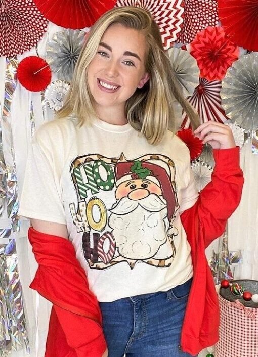 Ho Ho Ho Whimsical Santa T-Shirt | Holiday Graphic Tees – Image 5