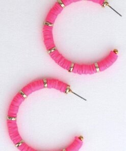 Hot Pink with Gold Disc Earrings