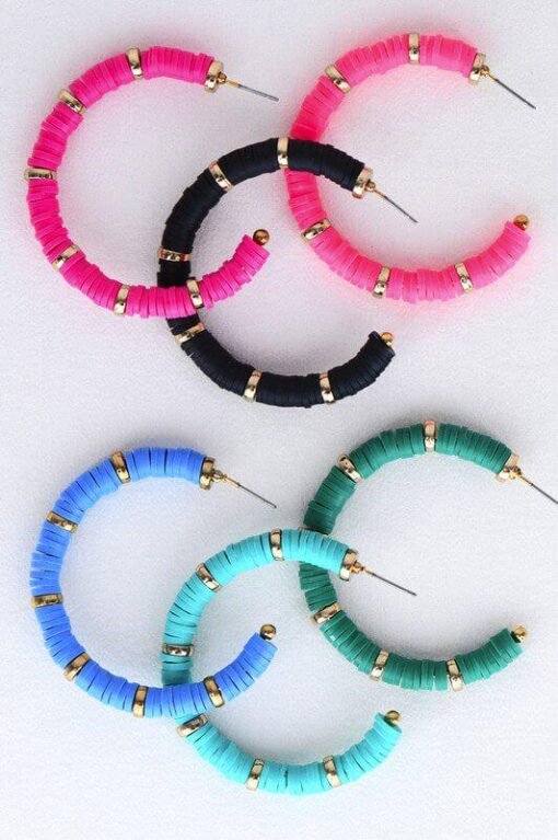Hot Pink with Gold Disc Earrings – Image 3