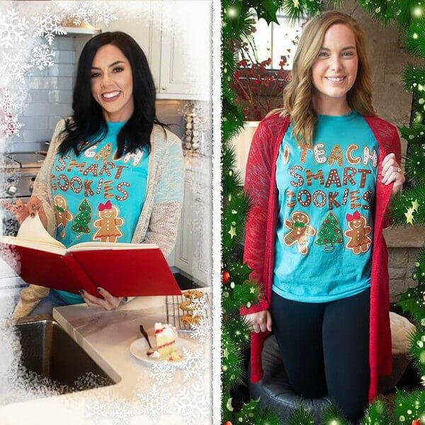 I Teach Smart Cookies Christmas T-Shirt | Teacher Graphic Tops – Image 4