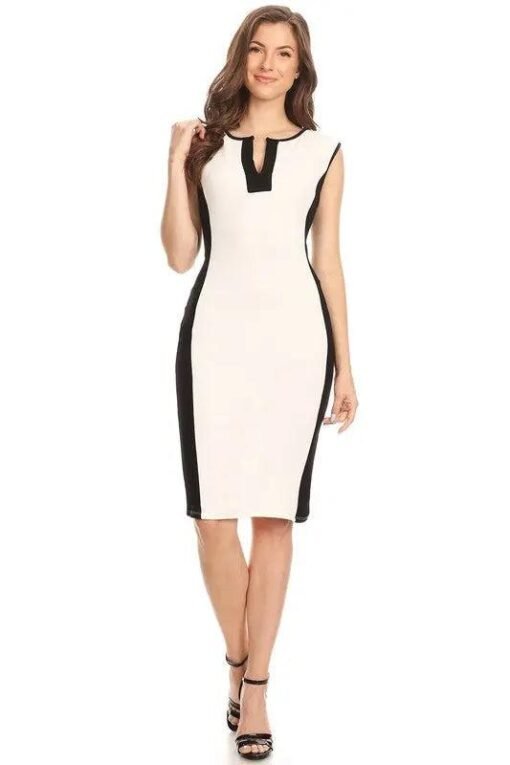 Ivory & Black Midi-Length Sheath Dress – Image 5