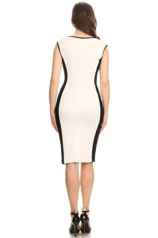 Ivory & Black Midi-Length Sheath Dress – Image 6
