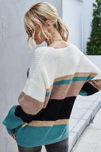 Julia Striped Slouch V-Neck Sweater Tops – Image 5