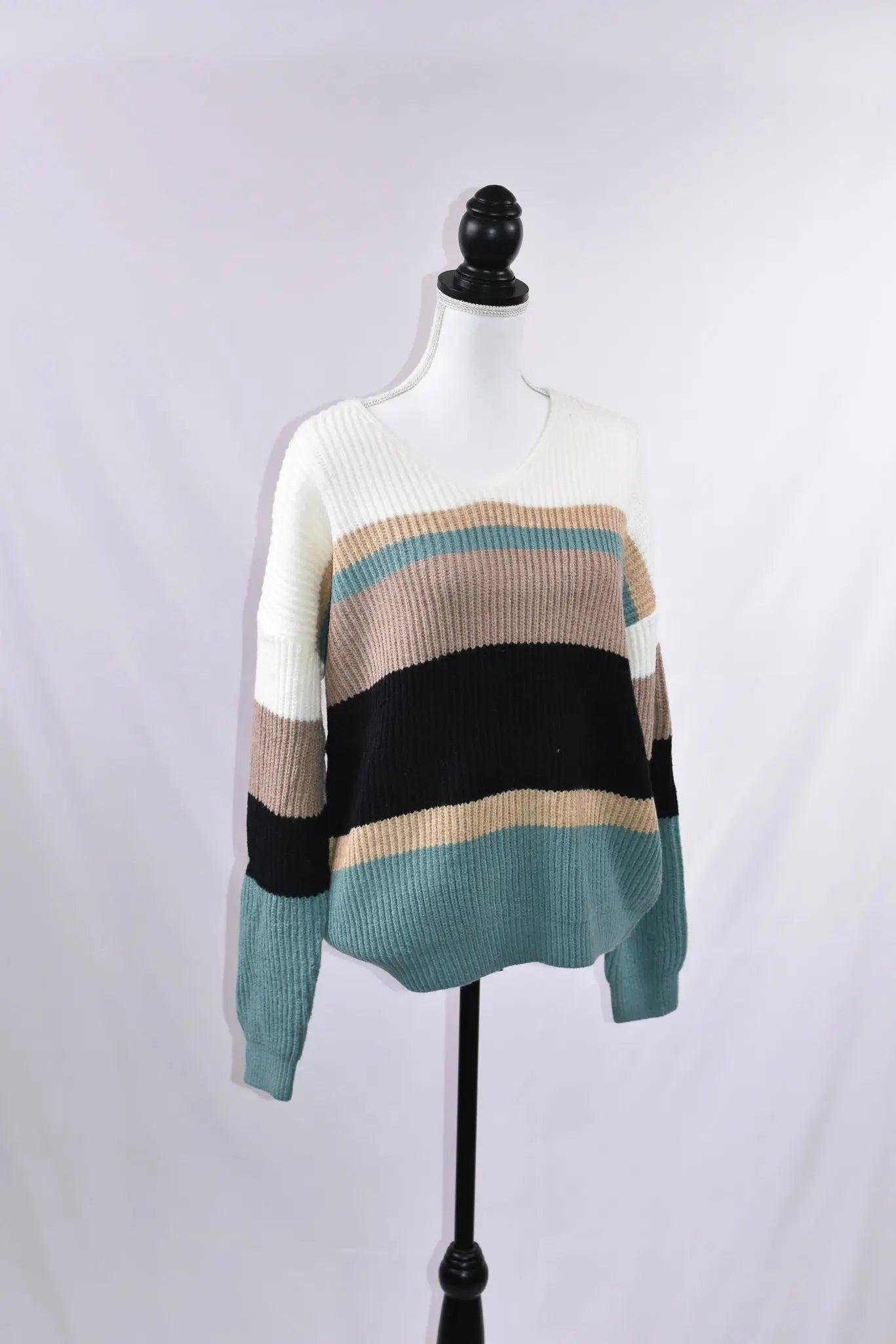 Julia Striped Slouch V-Neck Sweater Tops – Image 6