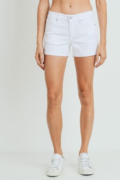 Just USA High Rise White Cuffed Denim Shorts – Image 4