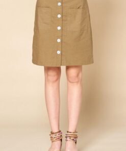 Khaki Button Front High Waist Skirt | Women's Skirts