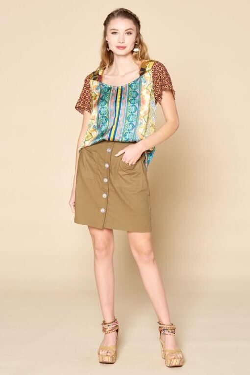 Khaki Button Front High Waist Skirt | Women's Skirts – Image 4