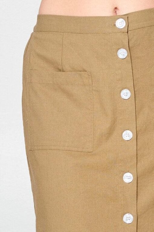 Khaki Button Front High Waist Skirt | Women's Skirts – Image 5