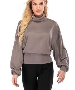 High-Neck Hip-Hugger Balloon Sleeve Sweater | Online Clothing Boutique