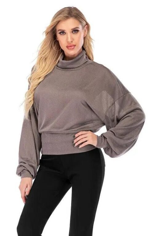 High-Neck Hip-Hugger Balloon Sleeve Sweater | Online Clothing Boutique – Image 3
