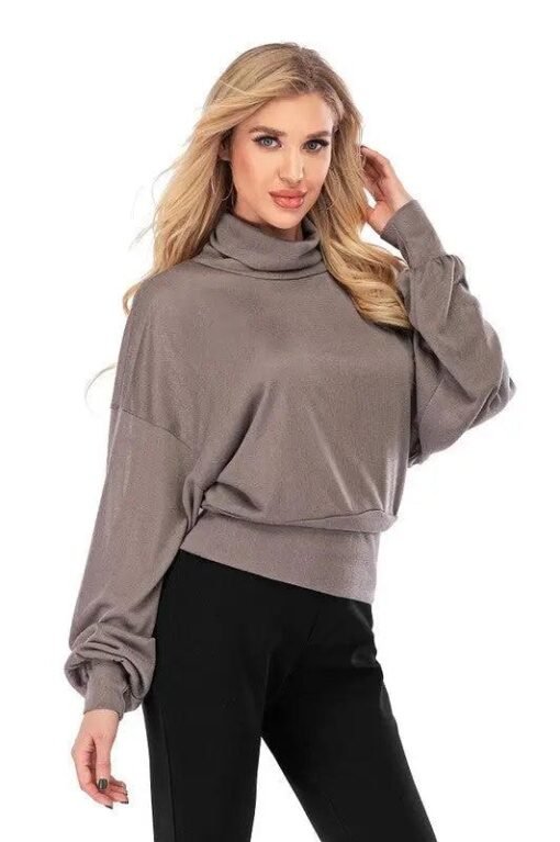 High-Neck Hip-Hugger Balloon Sleeve Sweater | Online Clothing Boutique – Image 4