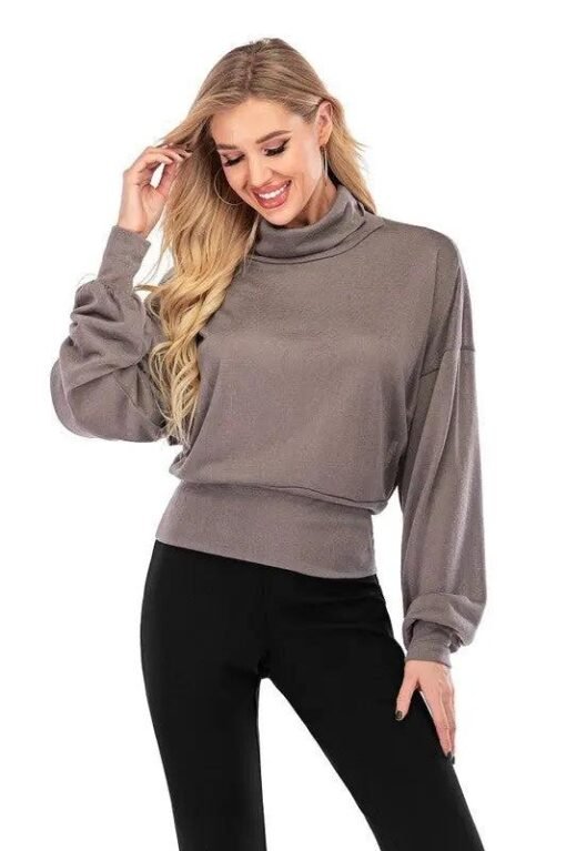 High-Neck Hip-Hugger Balloon Sleeve Sweater | Online Clothing Boutique – Image 5