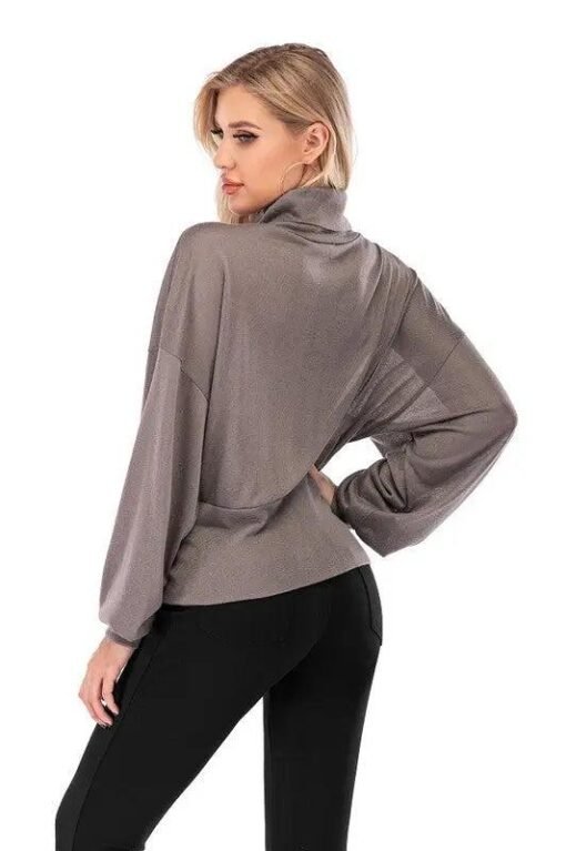 High-Neck Hip-Hugger Balloon Sleeve Sweater | Online Clothing Boutique – Image 6
