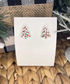 Leopard Christmas Tree Handmade Clay Earrings-Red/Green