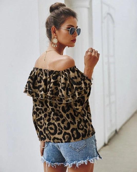 Leopard Off-Shoulder Long Sleeve Ruffle Top – Image 4
