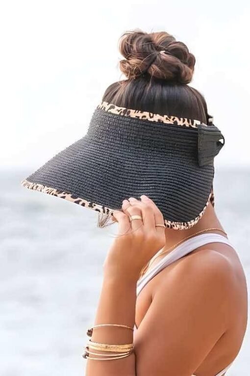 Leopard Patchwork Bow Wide Brim Straw Hat – Image 6