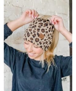 Leopard Print CC Beanie Tail Hats