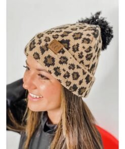 Leopard Print Matching Cuff Beanie Hats