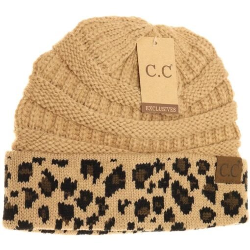 Leopard Print Matching Cuff Beanie Hats – Image 3