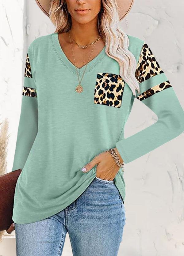 Leopard Print Pocket V-Neck Top | Animal Print Pocket Tee – Image 3