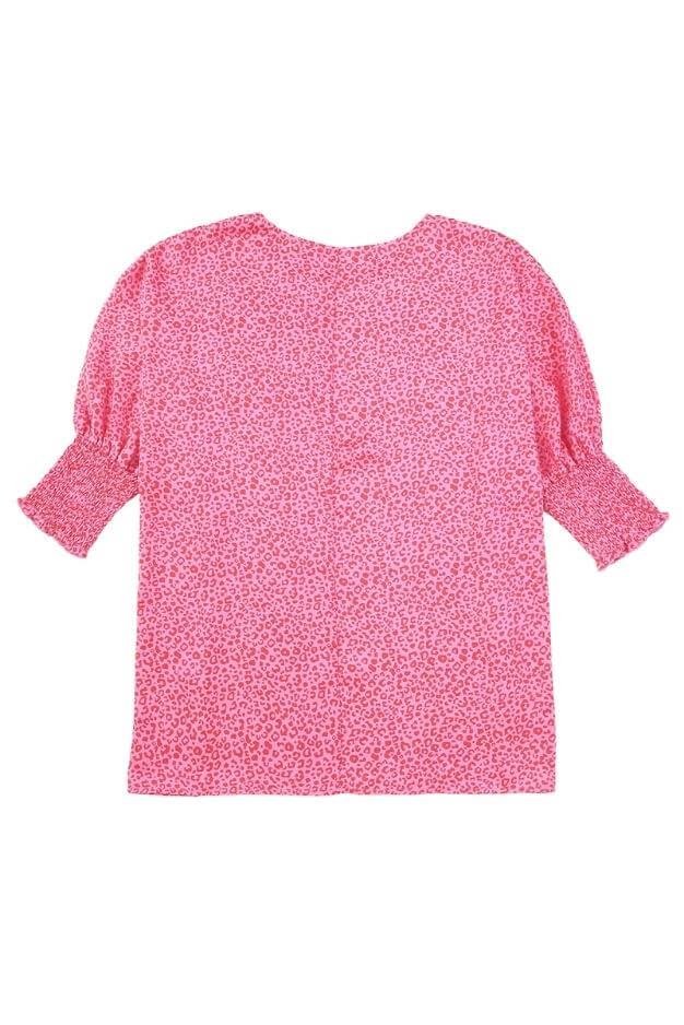 Pink Leopard Oversize Blouse | Lightweight Boatneck with Smocked Cuffs – Image 3