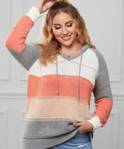 Lillian Colorblock Hooded Knit Sweater Jolie Vaughan Mature Women's Online Clothing Boutique