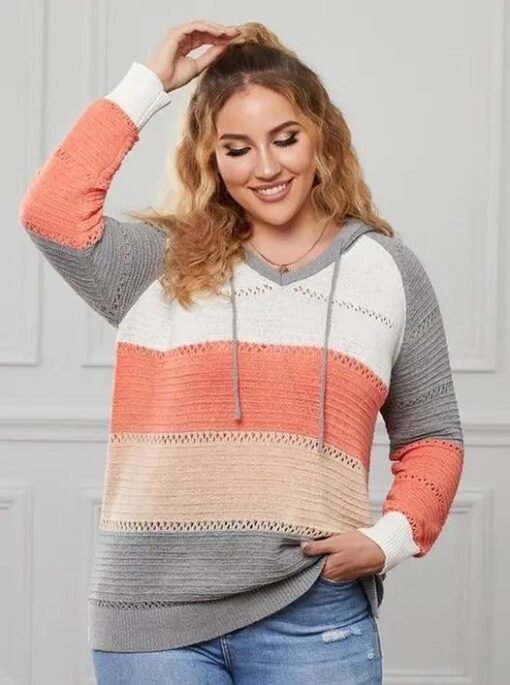 Lillian Colorblock Hooded Knit Sweater Jolie Vaughan Mature Women's Online Clothing Boutique