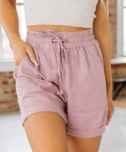 Linen Drawstring Shorts | Zenana Linen Cuffed Shorts