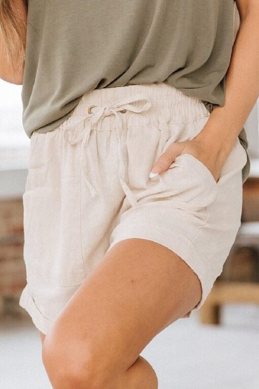 Linen Drawstring Shorts | Zenana Linen Cuffed Shorts – Image 5