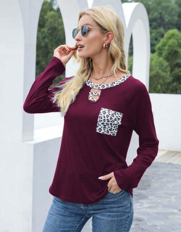 Long Sleeve Leopard Keyhole Blouse Jolie Vaughan Mature Women's Online Clothing Boutique – Image 5