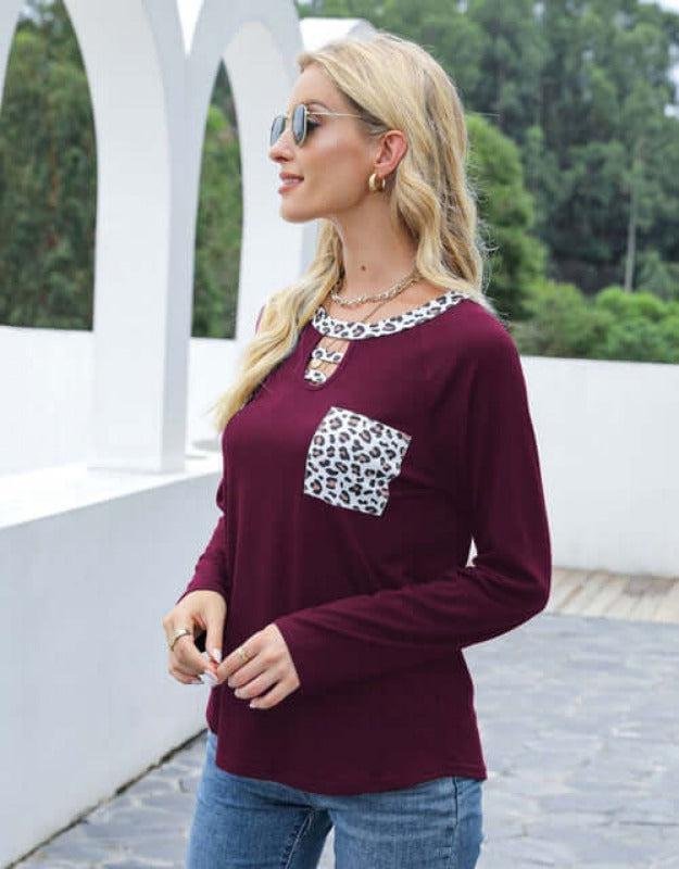Long Sleeve Leopard Keyhole Blouse Jolie Vaughan Mature Women's Online Clothing Boutique – Image 6