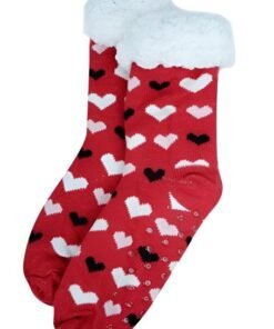 Love You Heart Sherpa Socks in Red