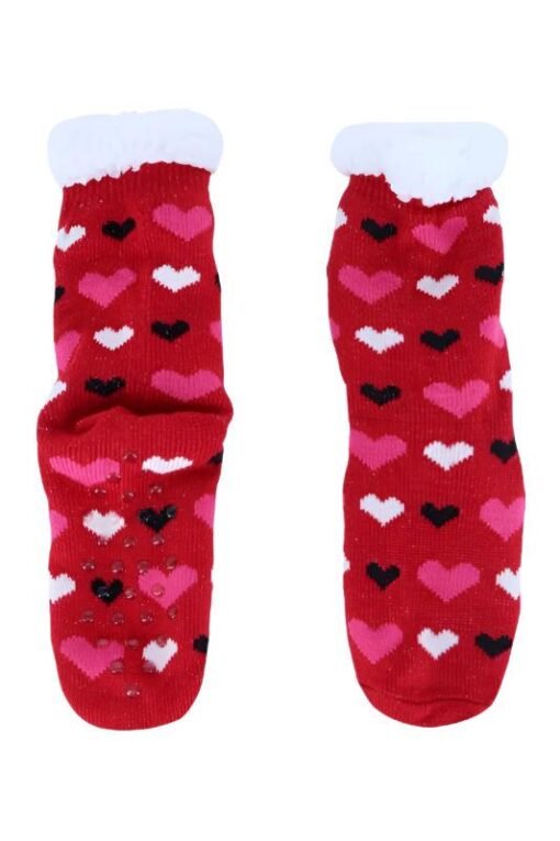 Love You Heart Sherpa Socks in Red – Image 3