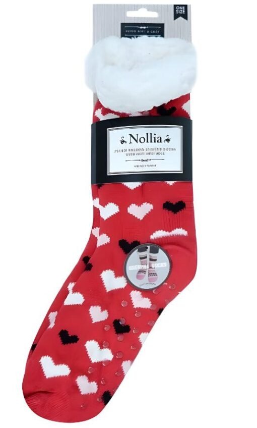 Love You Heart Sherpa Socks in Red – Image 4